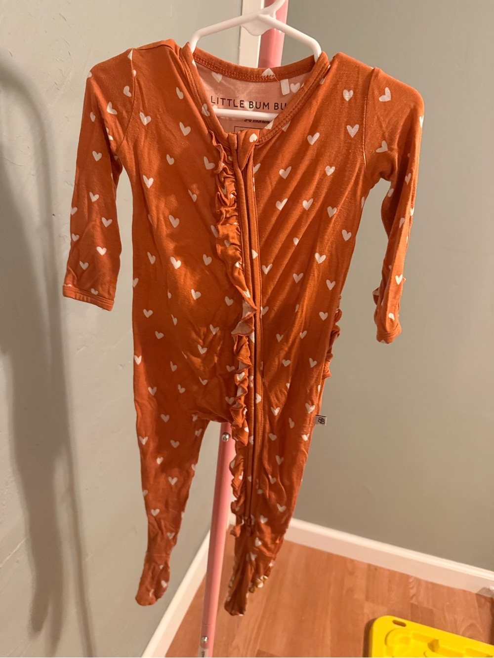 Little Bum Bums 3/6 Heart Ruffle Bamboo Footie